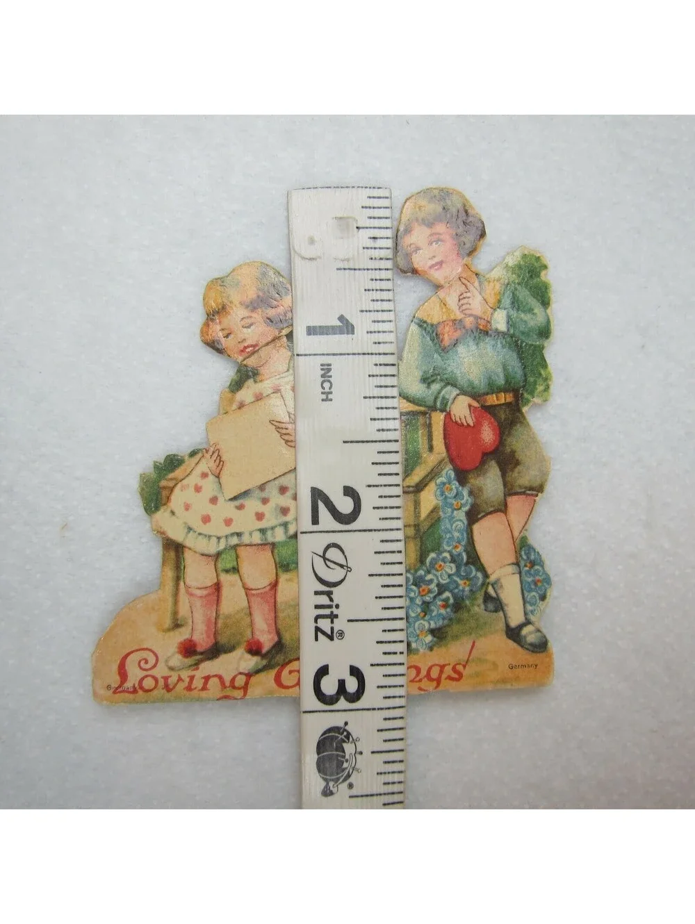Vintage Valentine Die Cut Stand Up Boy & Girl on Bench Heart 1920s-30s Germany
